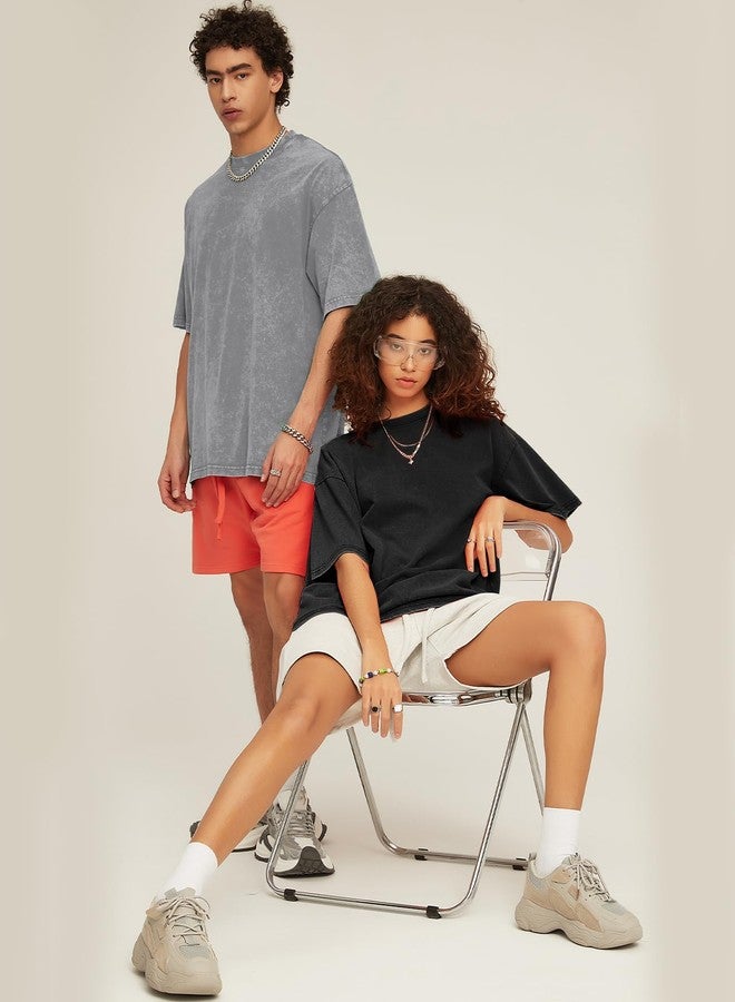 flygo مجموعة فلايغو من 3 تيشرتات رجالية واسعة، مغسولة بحمض، للجنسين، فضفاضة، بأكمام قصيرة، ملابس كاجوال، ملابس الشارع، قمصان أساسية واسعة (أسود + رمادي + كاكي XL) - Image 2